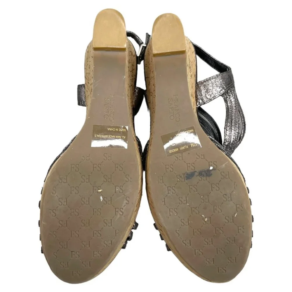 Franco Sarto Womens Flurry Distressed Silver‎ Black 4in Platform Wedge Size 11 M